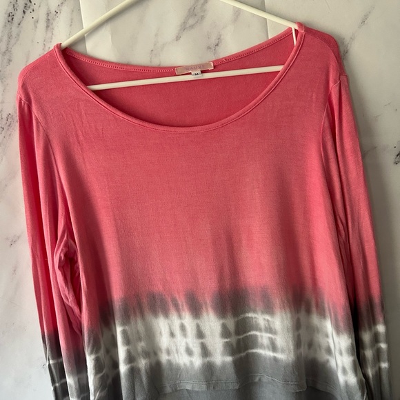 MAUVE - PINK/GREY TIE DYE LONG SLEEV HI-LO LONG SLEEVE SHIRT - Picture 4 of 8